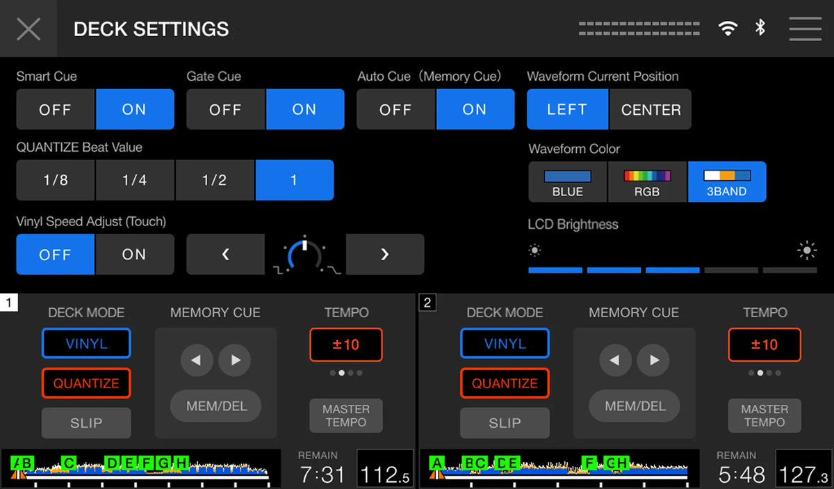 Deck settings screen